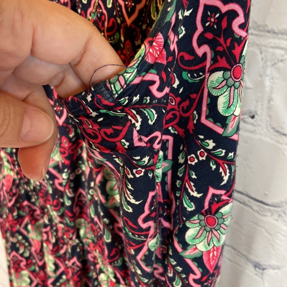 Pretty Garden Floral Navy, Green, and Pink Multicolored Spaghetti Strap Dress - Picture 12 of 13